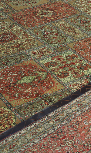  Handmade Wool Persian Copper Color Rug Qom | 389×297 cm | Panel design