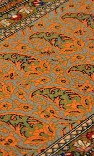 Handmade Fine Wool Copper color twin persian Rug Qom | 101×52 cm | Paisley Pattern (Botteh design)