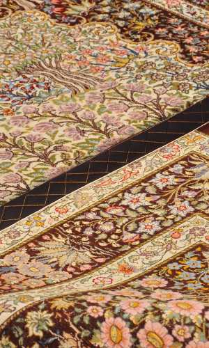 Handmade Rug In Super Fine Wool & Brown Color Qom (206×140 cm)