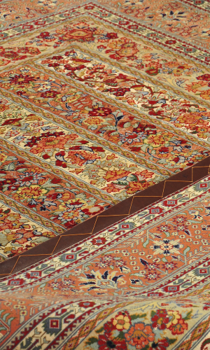 Handmade Rug in Super Fine Wool & Copper color Qom |200×147 cm| MOHARRAMAAT(Striped line design)