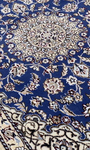 Handmade Rug In Wool & Blue color Naeen Isfahan (120 × 79 cm)